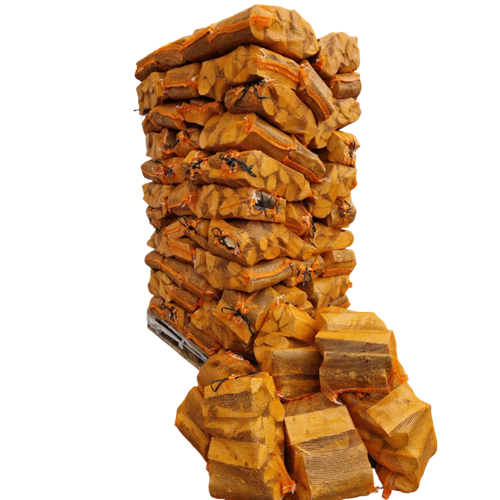 Ovntørt Birk i sække - 1,8m3 brændetårn