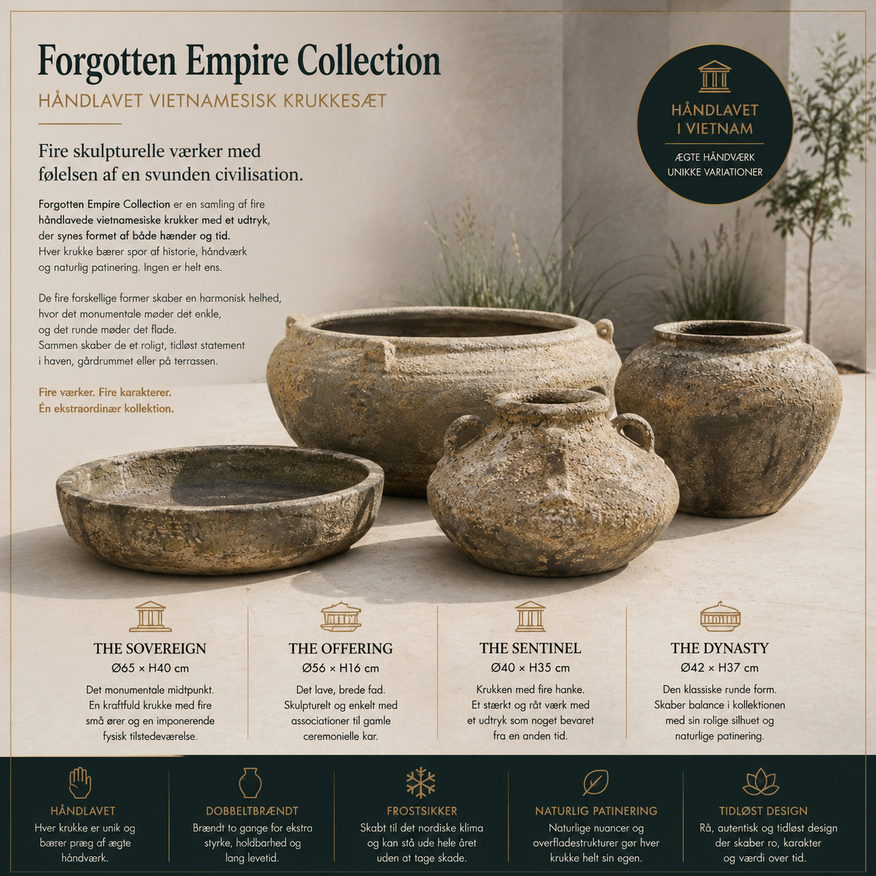 Forgotten Empire Collection - 4 håndlavede vietnamesiske krukker