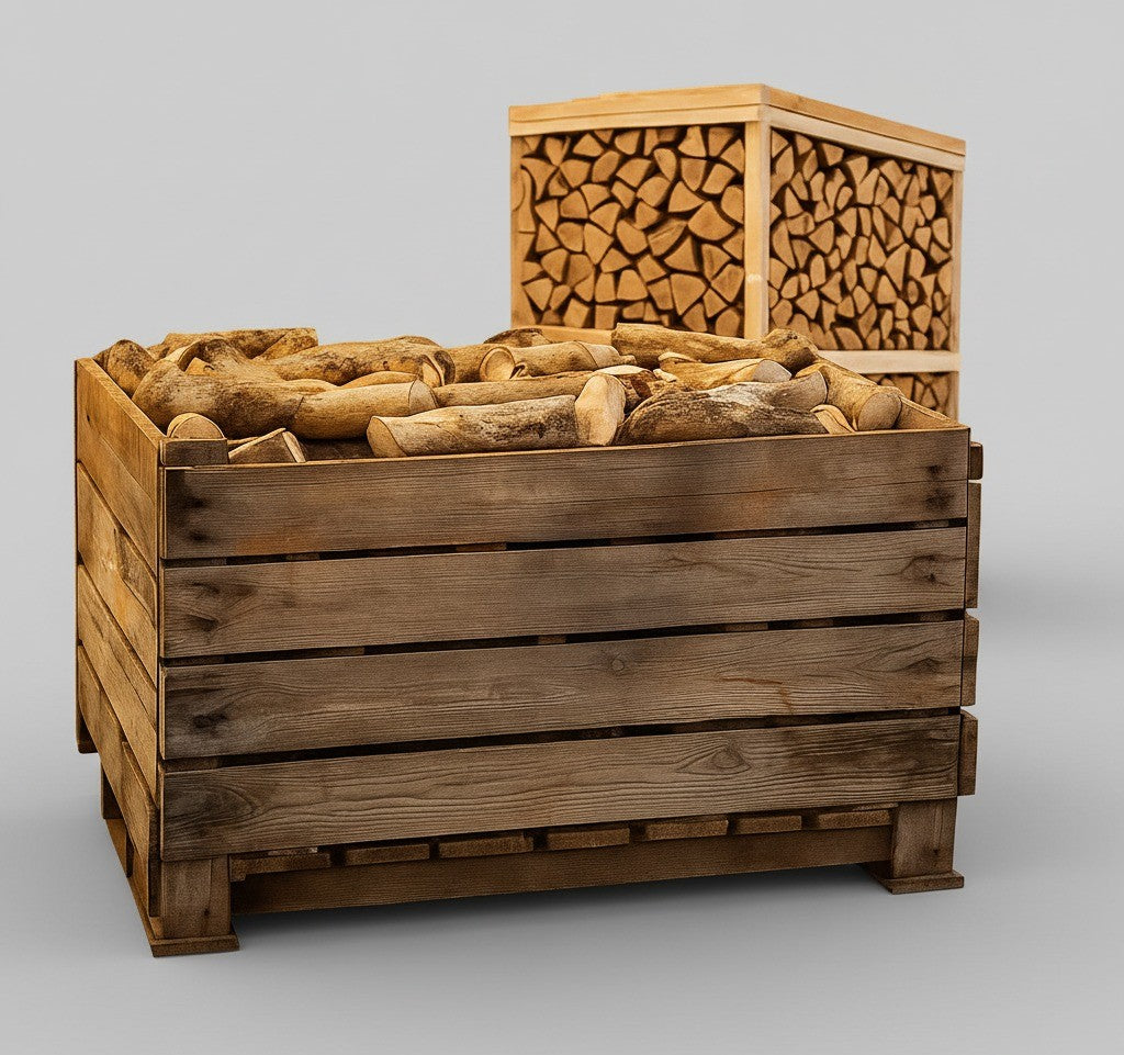 1 kasse olivenbrænde + 1m3 brændetårn bøg (halvt brændetårn)