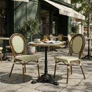 Paris Cafésæt (2 Stole) – AFRICA 3 bordstel & bordplade m marmorlook & messingkant Ø60 cm