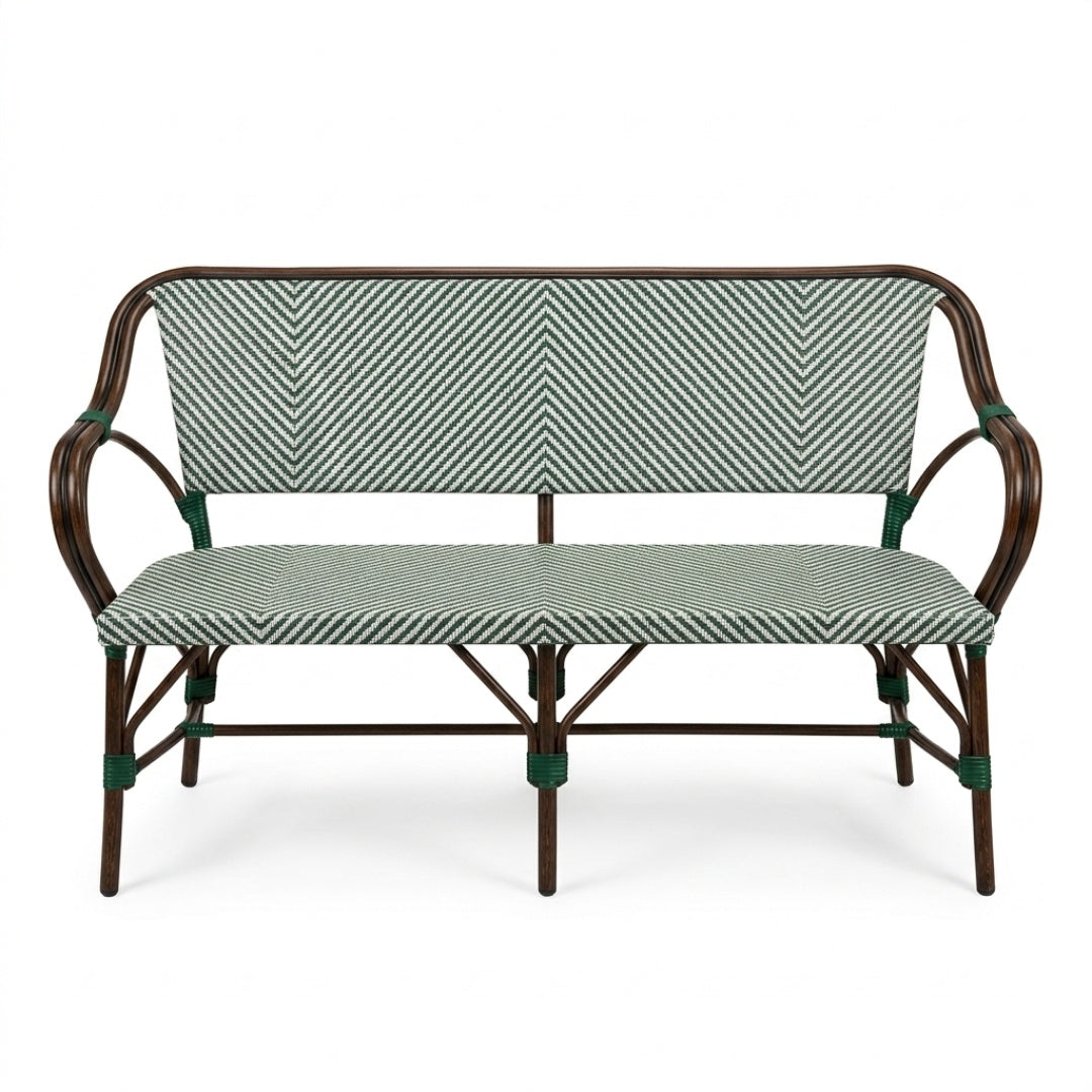 Paris Cafébænk m. armlæn Fransk flet – Grøn/Beige