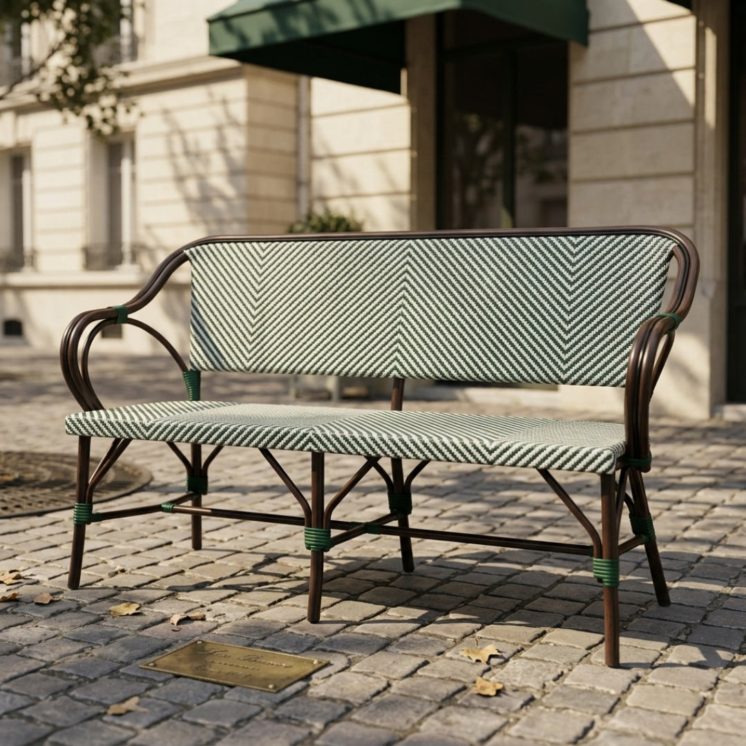 Paris Cafébænk m. armlæn Fransk flet – Grøn/Beige