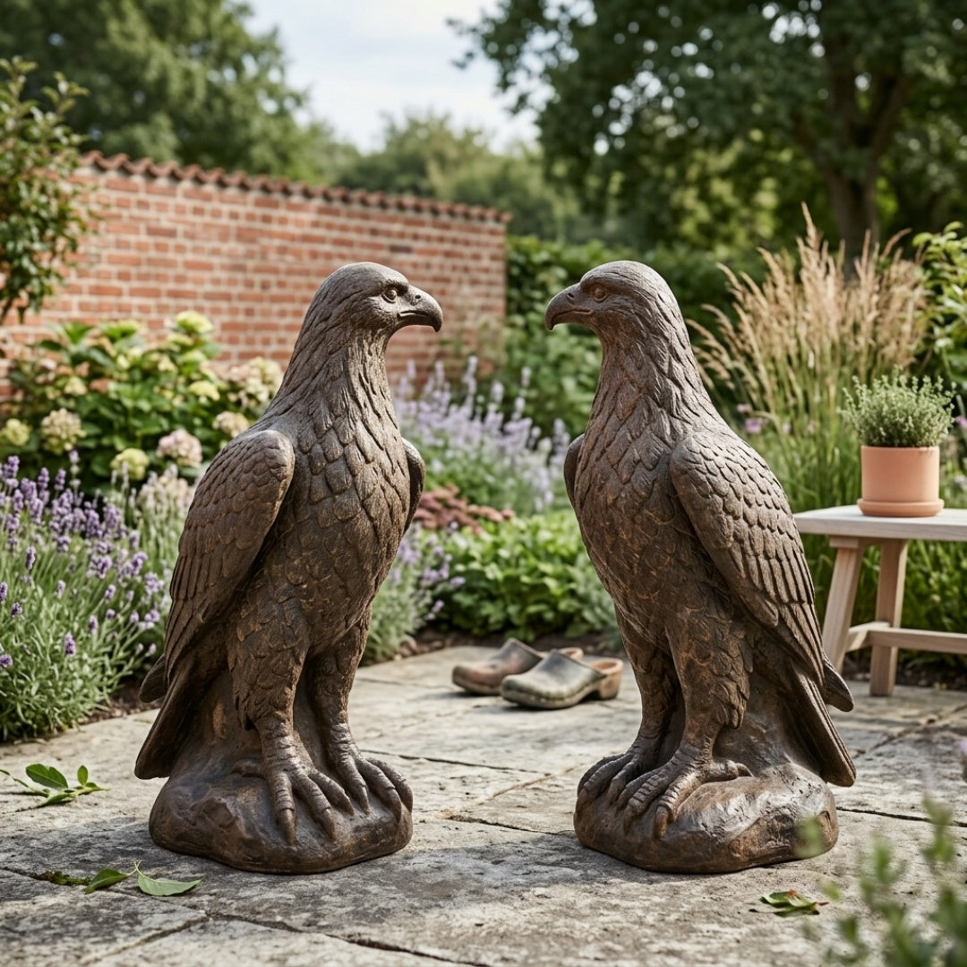 To ørneskulpturer The Aquila Pair 60cm i grøn glasure