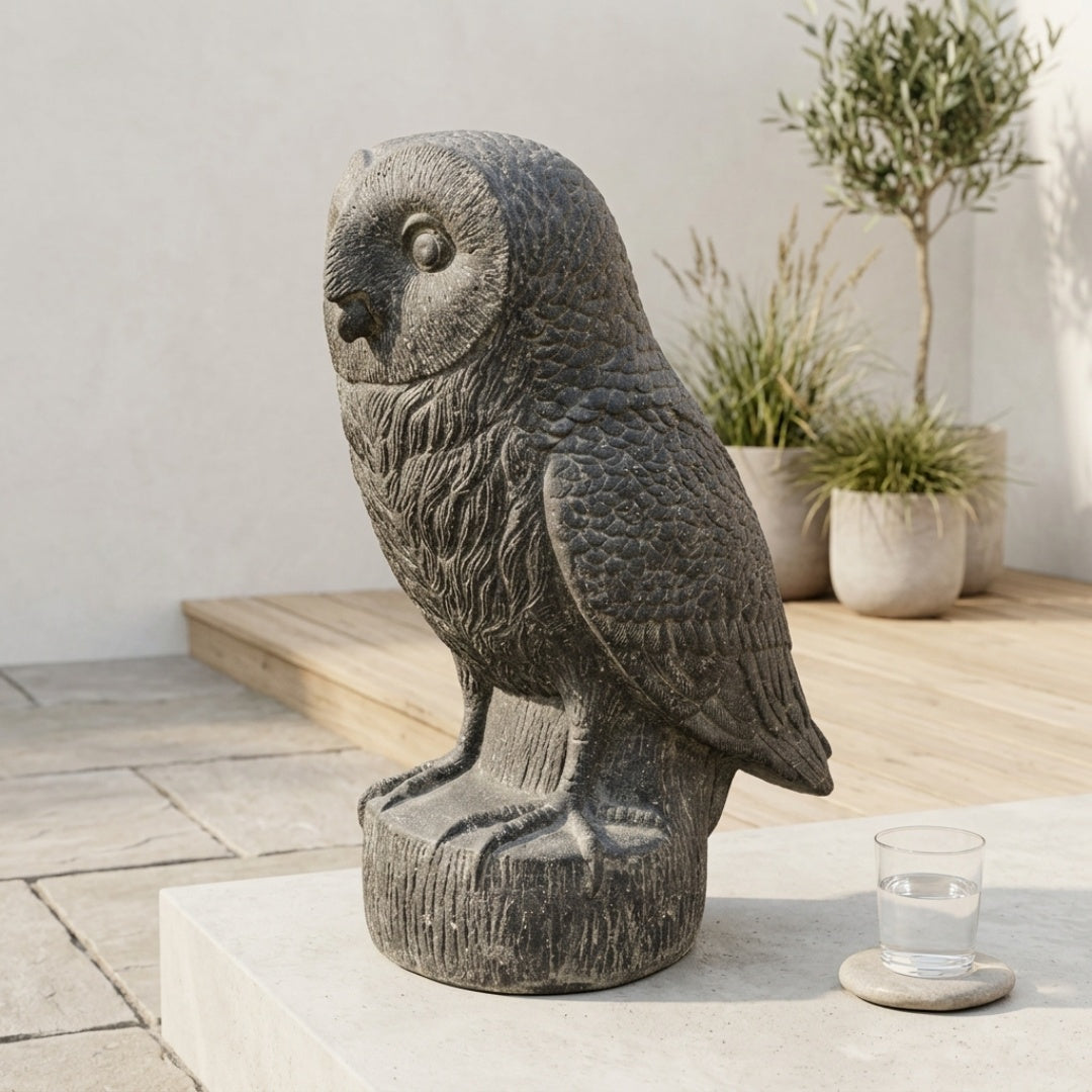 Ugleskulptur The Nocturne Owl 50cm i grøn glasure