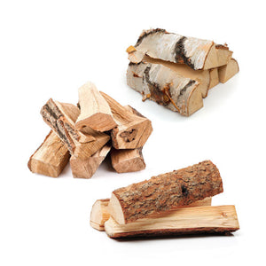 Ovntørret birk elm og eg brændestykker mix hos Nordicwoods